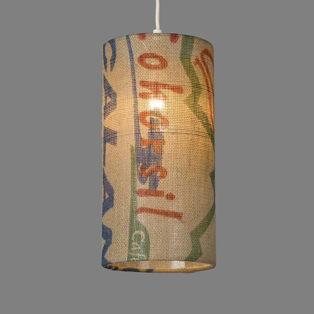 Pendelleuchte upcycling schirm aus kaffeesack